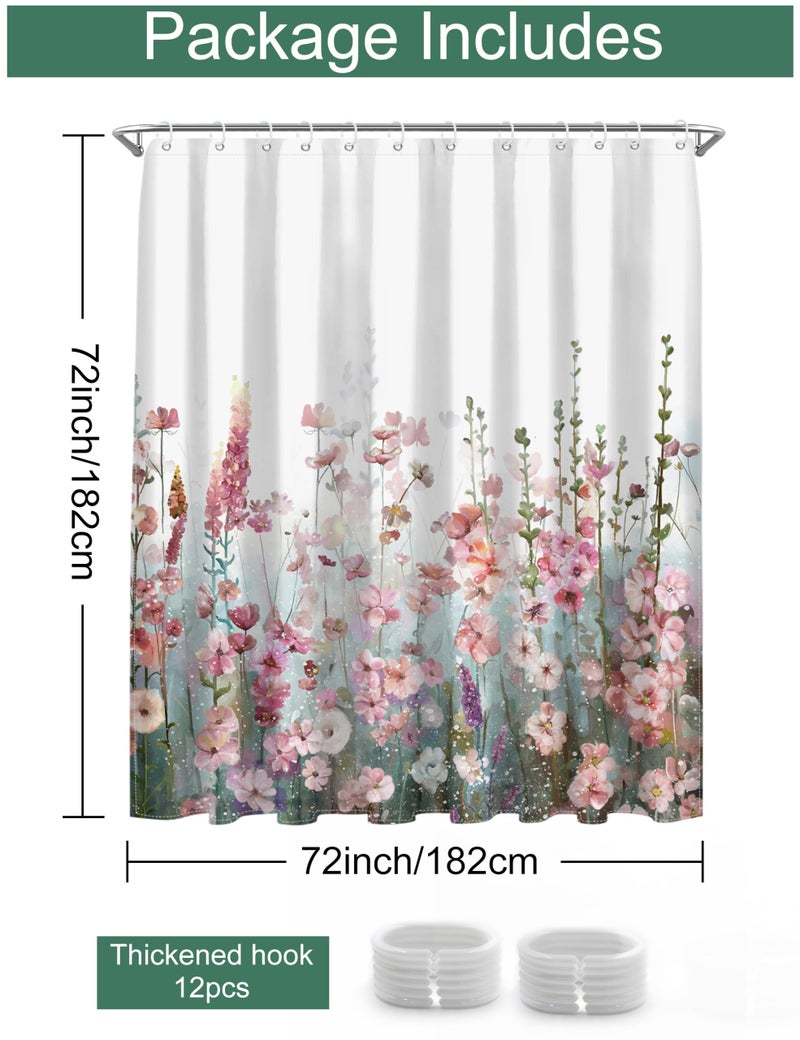 SUMGAR Colorful Flowers Shower Curtain for Bathroom Pink Floral Romantic Wildflower Plants Nature Scenery Decoration Curtain Set with Hooks, 72 x 72 inch - Image 2
